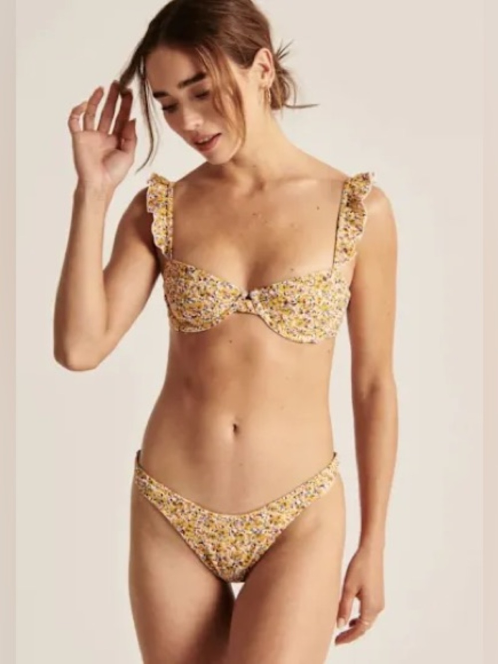 Abercrombie & Fitch Underwire Top & High-leg Bottoms | Medium | Yellow Floral